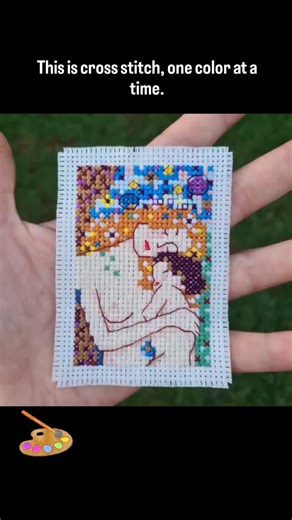 One color at a time, Gustav Klimt's Mother and Child slowly comes to life 🪡 Each frame shows a completed color — until the final stitch reveals the full piece. Cross stitch your own mini museum. PDF pattern available. #crossstitch #moderncrossstitch #artinspired #processvideo #handmadeart | Cross Stitch Obsession