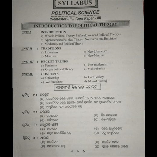 +3 2nd Semester Political Science Hons Core-3 and 4 NEP-2020 Syllabus|