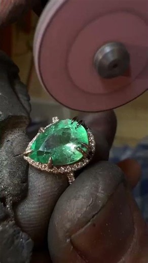 2.77 Carat Pear Shaped Colombian Emerald Ring in 14K Rose Gold With Pavé Diamonds