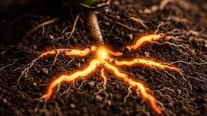 Plant Roots Growing in Soil, Macro View of Root System Development