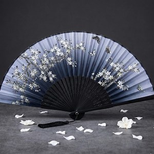 Japanese Folding Fan – Blue Grey Silk & Bamboo Hand Fan - Etsy UK
