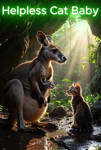 Kangaroo With Helpless Cat #viral #emotional #shortvideo #animals