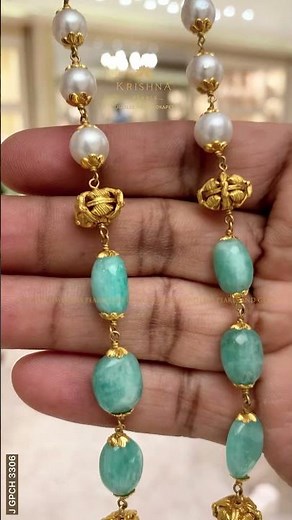 💚 22K Gold Emerald Pearl Necklace | Exquisite Craftsmanship | Krishna Pearls ✨
