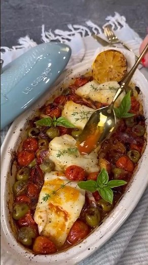 Baked Italian Cod with Cherry Tomatoes&Olives