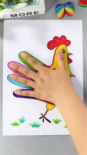 CraftopiaStudio | Use your palm to draw a big rooster! Come and play with your children Bar! #RoosterSimpleDrawing #ChildrenCreativeArt #Parent-childHand... | Instagram