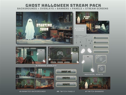 Ghost Stream Pack Halloween Twitch Overlay Ghost Vtuber Background Halloween Twitch Banner Cozy Stream Pack Spooky Stream Overlay Vtuber - Etsy