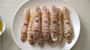 steamed crayfish or mantis shrimps or stomatopods with spicy seafood sauce