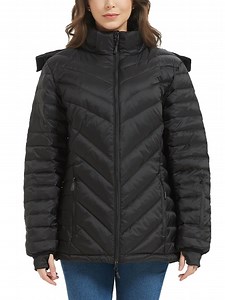 SAILWIND Women's Heated Down Jacket with Detachable Hood & Rechargeable Battery Coat