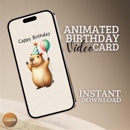 Capybara Birthday Ecard, Animated Digital Card (instant Download) - Etsy