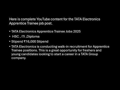 TATA Electronics Apprentice Trainee Jobs 2025