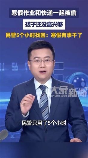 寒假作业和快递一起被偷，孩子还没高兴够，民警5个小时找回：寒假有事干了 #大象主播说 司凯