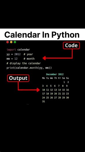 Learn How to Generate Monthly Calendar in Python #coding #python #calender #viralvideo#correctcoding