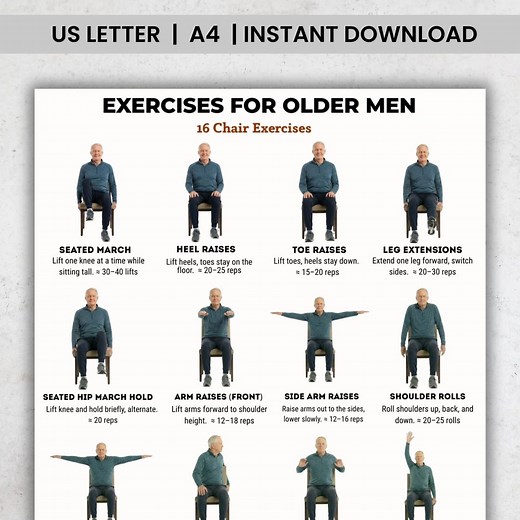 Chair Exercises for Older Men Printable – 16 Seated Exercises, Senior Men Chair Workout, Sitting Exercise Chart PDF - Etsy