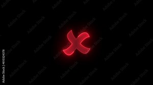 Neon ex mark icon glowing neon red color animation black background