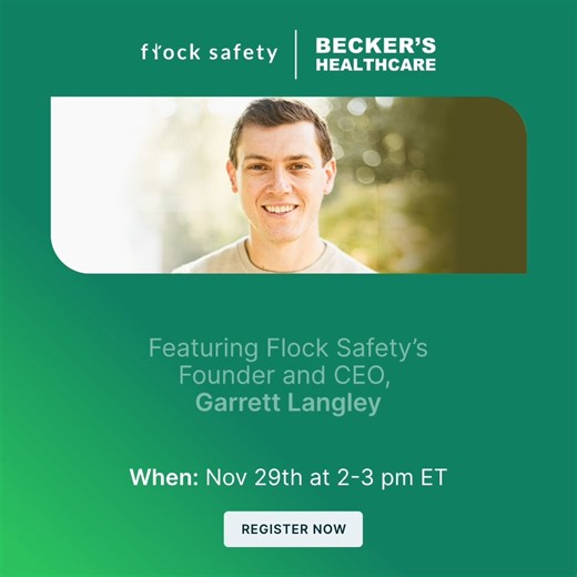 We're excited to announce our upcoming webinar with Becker's Hospital Review. Join our CEO and Co-Founder Garrett Langley on November 29th as he shares how to effectively secure your hospital campuses and proactively prevent workplace violence. Register now - https://bit.ly/3u7eQMO #HealthcareSecurity #FlockSafety #Webinar | Flock Safety | Facebook