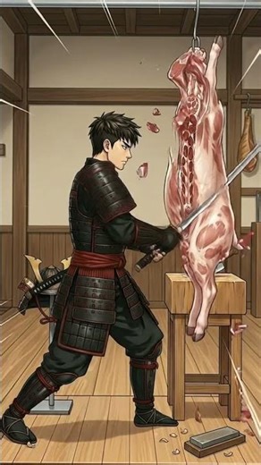 Powerful strike of a samurai