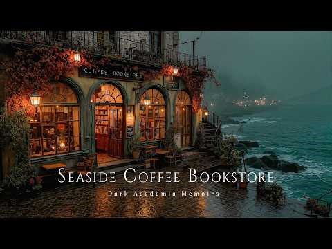 Rainy Spring on the Cobblestones Outside a Seaside Coffee Bookstore | Dark Academia Piano and Ocean