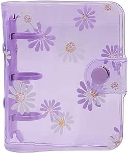Mini Size 3-Ring Binder Cover Purple Daisy Refillable PVC Notebook Binder with Snap Button Closure File Folder for 3-Holes Filler Paper Loose Leaf Personal Planner