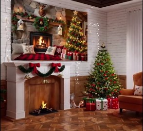 Christmas Tree Backdrop 7x5FT, Christmas Photo Backdrops, Winter Scene Barn Wood Door Photography Background, Xmas Pine Tree Snow Gift Party Banner for Family Holiday Decorations