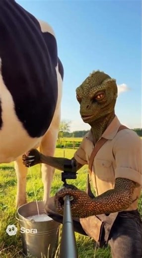 Realistic Reptilian Alien Milks a Cow — Hilarious Earth Moment!
