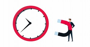 Download 4k animation of Time management, smart businessman using magnet to stop clock hand metaphor of time manipulation. for free