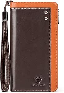 2024 Long Wallets for Men and Women Genuine Leather RFID Blocking Bifold Wallet with Zipper,Men's Checkbook Wallets