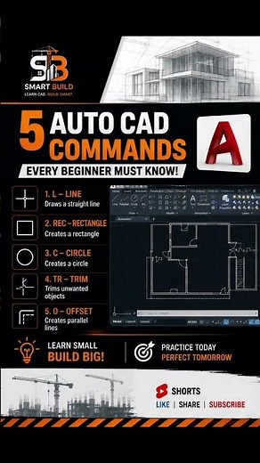 AutoCAD Beginners Must Learn These 5 Commands! 🔥 #autocad #autocadforbeginners #autocadcommands