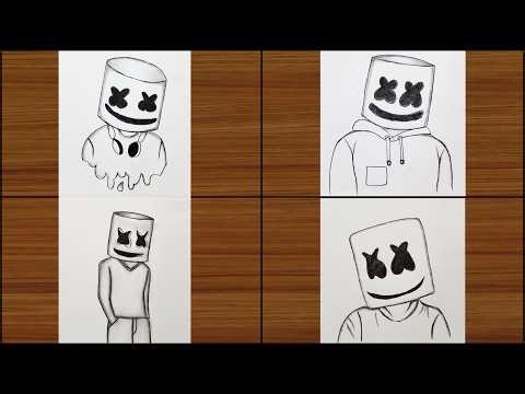 How to Draw 4 different styles of DJ Marshmello Step by Step🔥 Easy Pencil Drawing Tutorial