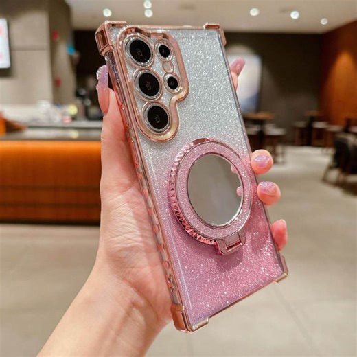 Luxury Magsafe Wireless Charging Glitter Phone Case For Samsung Galaxy S25 Edge S26 S24 Ultra S23 S22 S21 S20 Fe Plus Note 10 Plus 20 Ultra 5G Plating Mirror Airbag Holder Cover Casing | Lazada PH