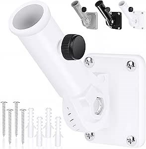 Flag Pole Holder, Outside House Flag Pole Bracket, Heavy Duty Metal Flag Mount, Aluminum Alloy Mounting Brackets, Outdoor Adjustable Flag Holder- Strong Rust Free, Multi-Position 1 inch White