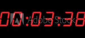 6-digits 50 seconds digital clock countdown timer. Red digits on black colour bg. Retro digital alarm clock, count-down concept