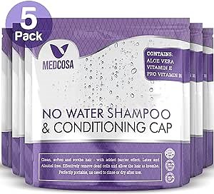 Medcosa Shampoo Caps No Rinse - Shampoo Caps for Bedridden Patients - Hassle-Free Hair Washing Cap for Elderly - Aloe, Vitamin E, Chamomile - 5-Pack