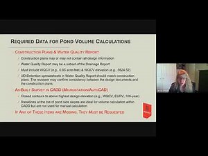 Permanent Water Quality Pond Information/Volume Certification Training