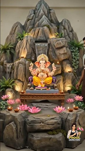 Unique Nature Waterfall Theme Ganpati Decoration for Ganesh Chaturthi 2026 | DIY Ganpati Decoration
