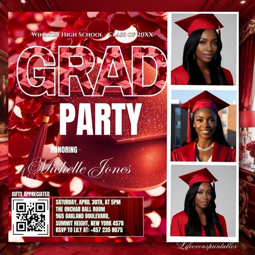 Editable Senior Graduation Invitation Flyer Template Red, Graduation Magazine Invite for Her, College Grad DIY Evite Class of 2026 - Etsy