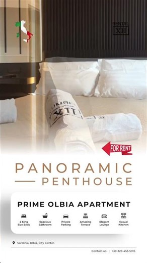 Luxury 2BR Penthouse with Rooftop Terrace & Panoramic Views in Olbia | RENTAL12