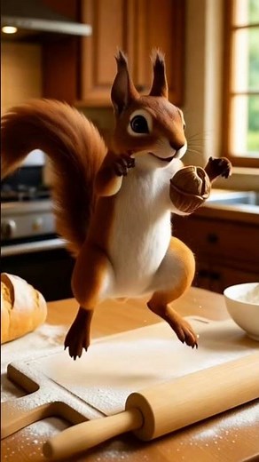 Cute Squirrel Chef 🐿️ Baking Bread and Dancing! 🍞💃