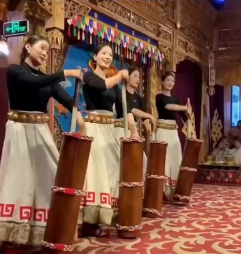 The so-called “butter churning dance” is not a traditional Tibetan dance.Butter tea is daily life in Tibet but turning it into this exaggerated, sexualized performance was invented by state dance troupes & tourist venues for entertainment. It distorts & commodifies our culture.