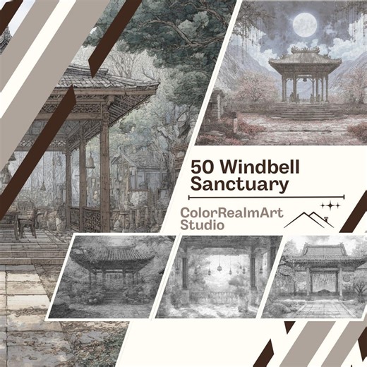 50 Windbell Sanctuary Coloring Pages Bundle | Calm Zen Garden With Wind Bells | Relaxing Coloring Book for Kids & Adults (PDF) - Etsy