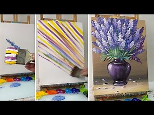 Lavender Flowers in a Purple Vase | Easy Acrylic Painting Tutorial for Beginners #039