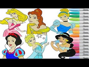 Disney Princess Coloring Book Compilation Elsa Cinderella Belle Snow White Jasmine Aurora