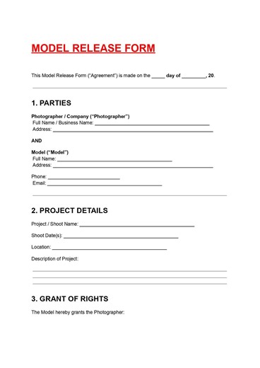 Model Release Form Template Editable DOC PDF, Photography Consent Form, Photo Release Agreement - Etsy