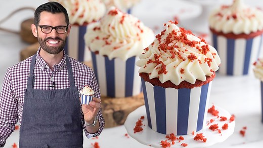 These moist and fluffy red velvet cupcakes topped with a big dollop of cream cheese frosting are beyond delicious and so easy to make! Recipe ✅: https://preppykitchen.com/red-velvet-cupcakes/ | Preppy Kitchen