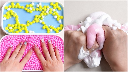 Mélange de slime rose avec craquements de billes colorées