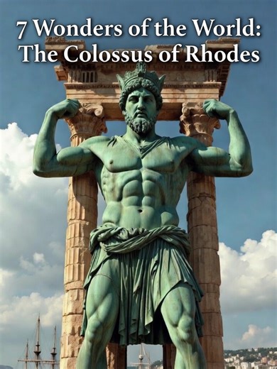The Colossus of Rhodes: One of the Seven Wonders: Sneak Peek From The Soldiers)of Truth ⚔️🗿🌍💥 Discover the Colossus of Rhodes, one of the Seven Wonders of the Ancient World, a colossal bronze statue towering over 100 feet tall, built to honor the sun god Helios after a victorious siege in 280 BC. Straddling the harbor of Rhodes, Greece, this engineering masterpiece symbolized unbreakable strength and divine protection—until a devastating earthquake in 226 BC shattered it into ruins, leaving b