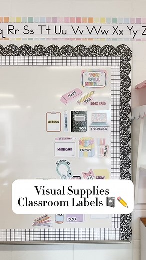 Have you seen our new visual supplies classroom labels?! 😍 We added business card magnets on the back to stick them to the whiteboard! �Click the link below for this printable resource! https://shopschoolgirlstyle.com/products/classroom-labels-saved-by-the-pastel-printable-classroom-decor-schoolgirl-style-copy?variant=48742698778915 #pastelclassroom #classroomdecor #ClassroomResources #classroomdecorations #classroomideas #teacherlife | Schoolgirl Style Classroom Decor