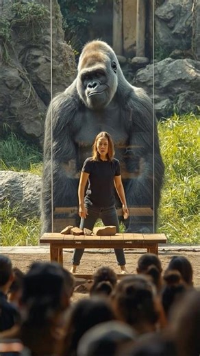 The girl shows off her strength - the gorilla looks down on her.#shorts #gorilla