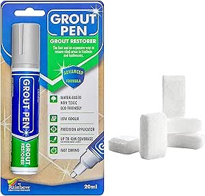 Grout Pen Tile Paint Marker: Light Grey Wide 15mm with 5 Pack Replacement Tips - Waterproof Grout Colorant and Sealer Pen to Renew, Repair, and Refresh Tile Grout - Cleaner Coating Stain Pens