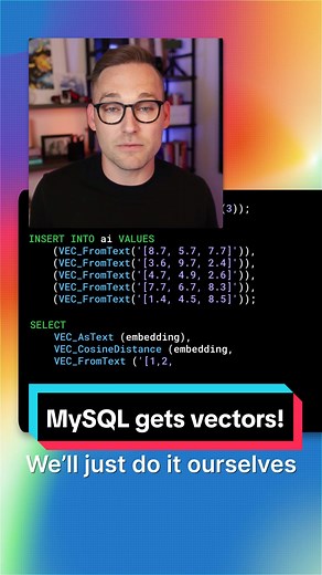 We're adding vector search and storage to MySQL! You'll soon be able to use MySQL for your machine learning and AI applications. #database #mysql #ai #machinelearning #programming