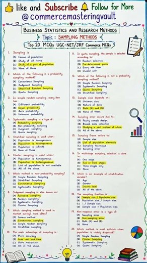 Top 20 Sampling Methods MCQs | Business Statistics | UGC NET Commerce 2026 📚✅📈💯